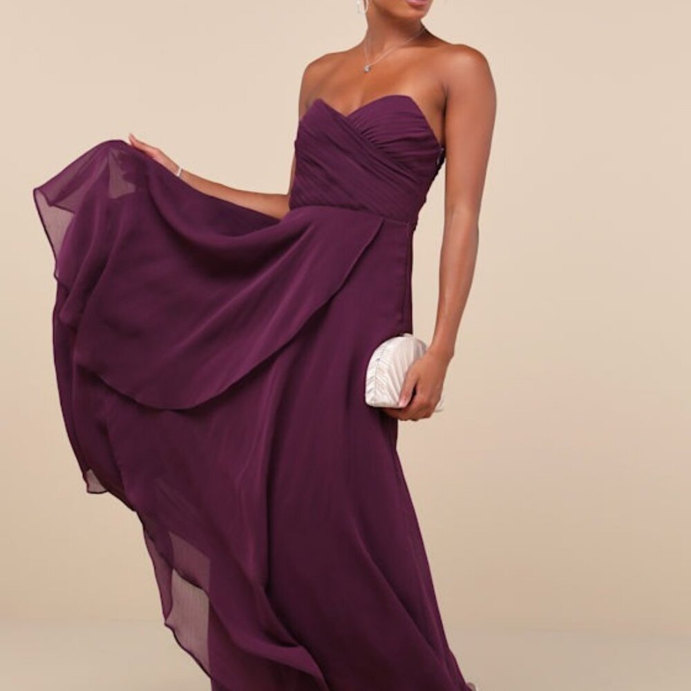 Lulus Revered Elegance Purple Pleated Strapless Maxi Dress - Size M